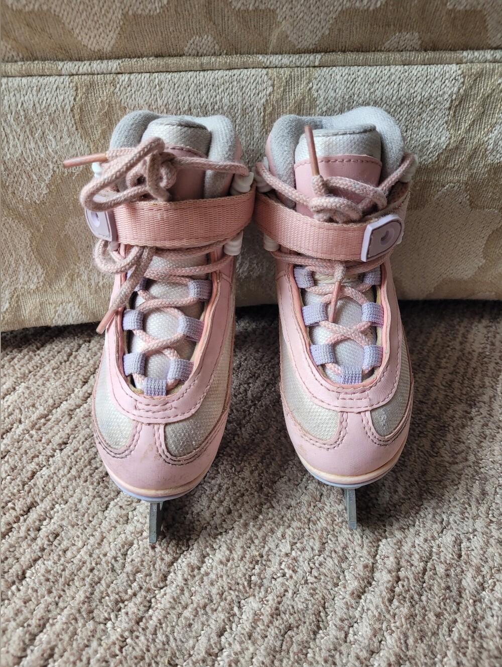 SOFTEC FIGURE SKATES LACE UP HOOK & LOOP LITTLE GIRLS J 8 PINK WHITE PURPLE